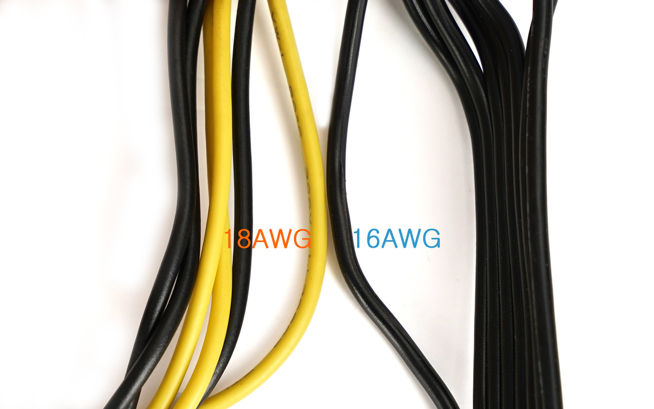 ▲ 18AWG 케이블과 16AWG 케이블 비교