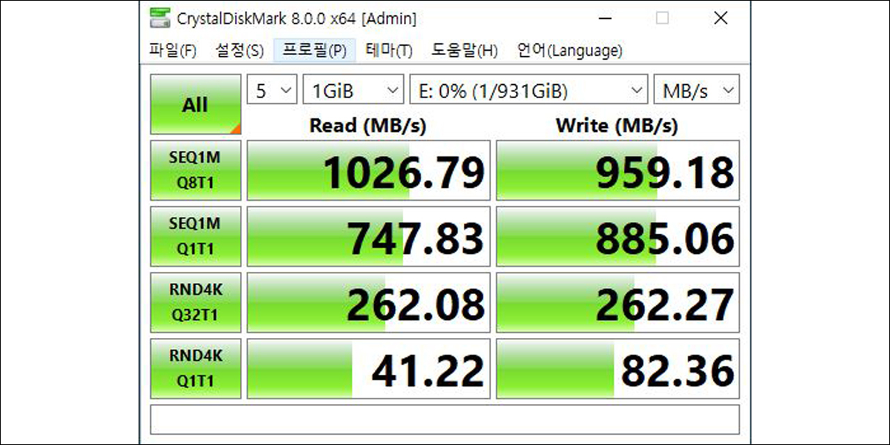 ▲ WD 마이 패스포트 크리스탈 디스크마크 테스트 결과