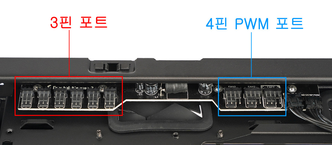 ▲ 쿨링 팬 연결할 수 있는 3핀 포트 6개, 4핀 PWM 포트 3개 제공