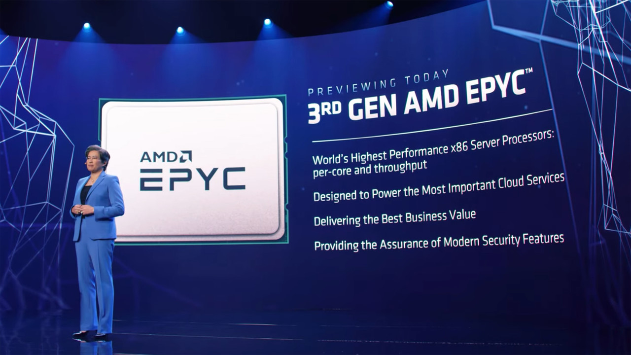 ▲ 서버 시장을 노리는 3세대 AMD 에픽 프로세서 (사진: AMD 유튜브 캡처)