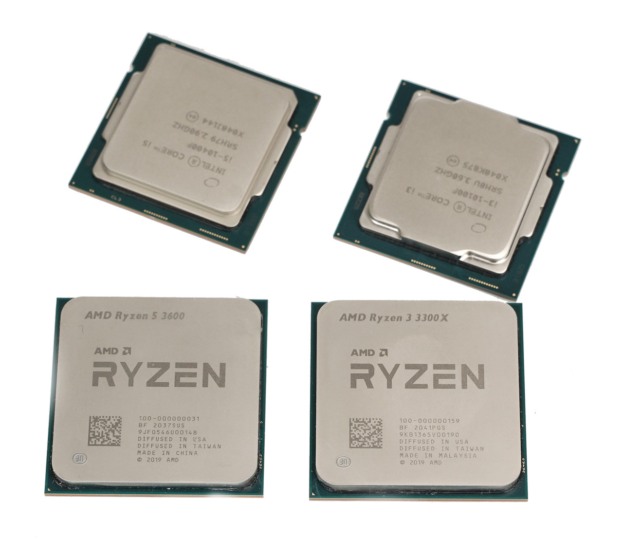 ▲ 라이젠 5 3600, 라이젠 3 3300X, 코어 i5-10400F, 코어 i3-10100F를 비교한다.