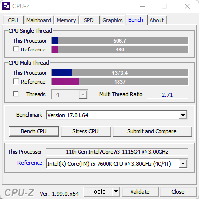 ▲ 코어 i5-7600K보다 싱글 스레드는 높고, 멀티 스레드는 낮다. 2코어 4스레드임을 감안하면 상당히 쓸 만하다.