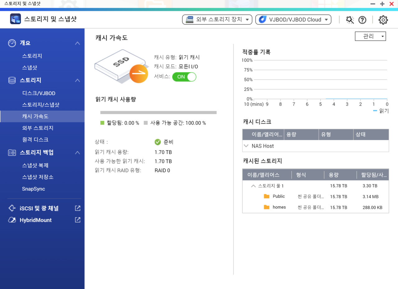 ▲ SATA3 SSD도 SSD 캐시로 활용할 수 있었다.