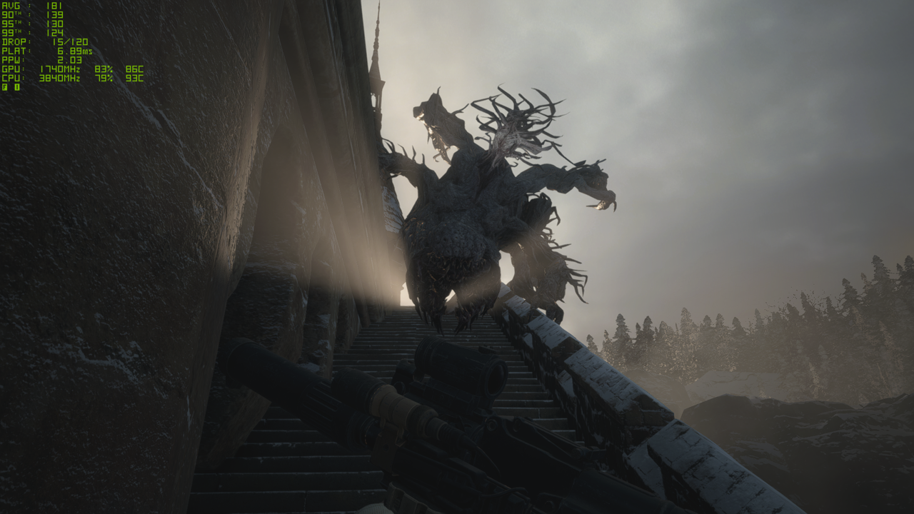 ▲ 바이오하자드 빌리지는 FHD 그래픽 우선 옵션(수직동기화 해제) 로 평균 157프레임으로 확인됐다.