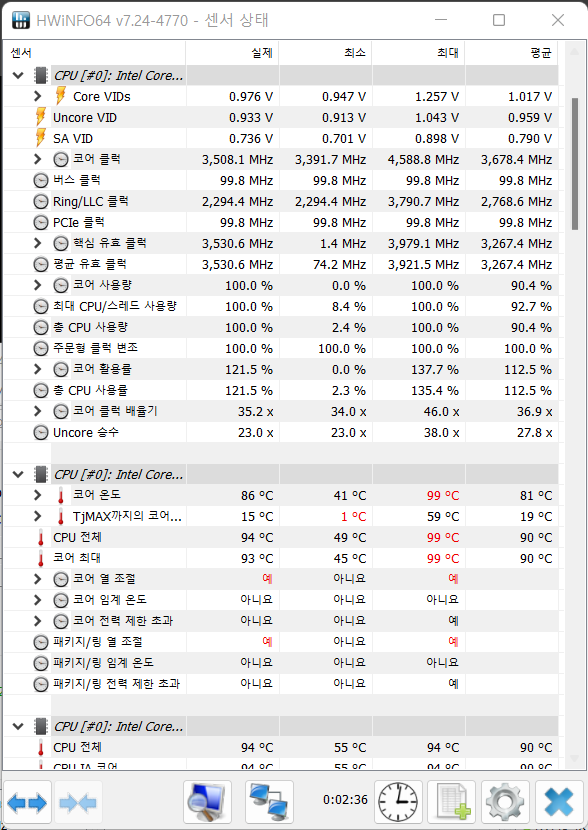 ▲ CPU 온도는 86도로 확인된다.