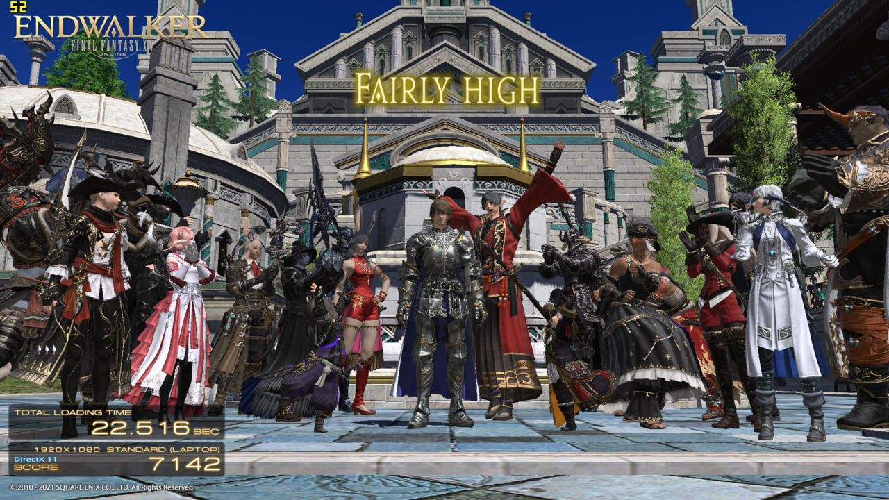 ▲ 파이널 판타지 14: 효월의 종언 벤치마크. 1920x1080 전체화면 스탠다드 랩톱 설정이다. 결과는 상당히 높음으로 측정됐다.