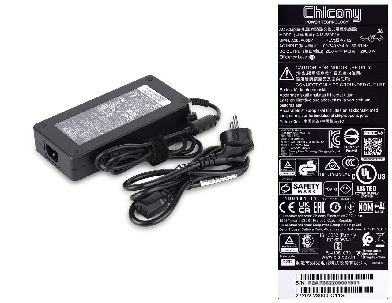 ▲ 어댑터 용량은 240W다.